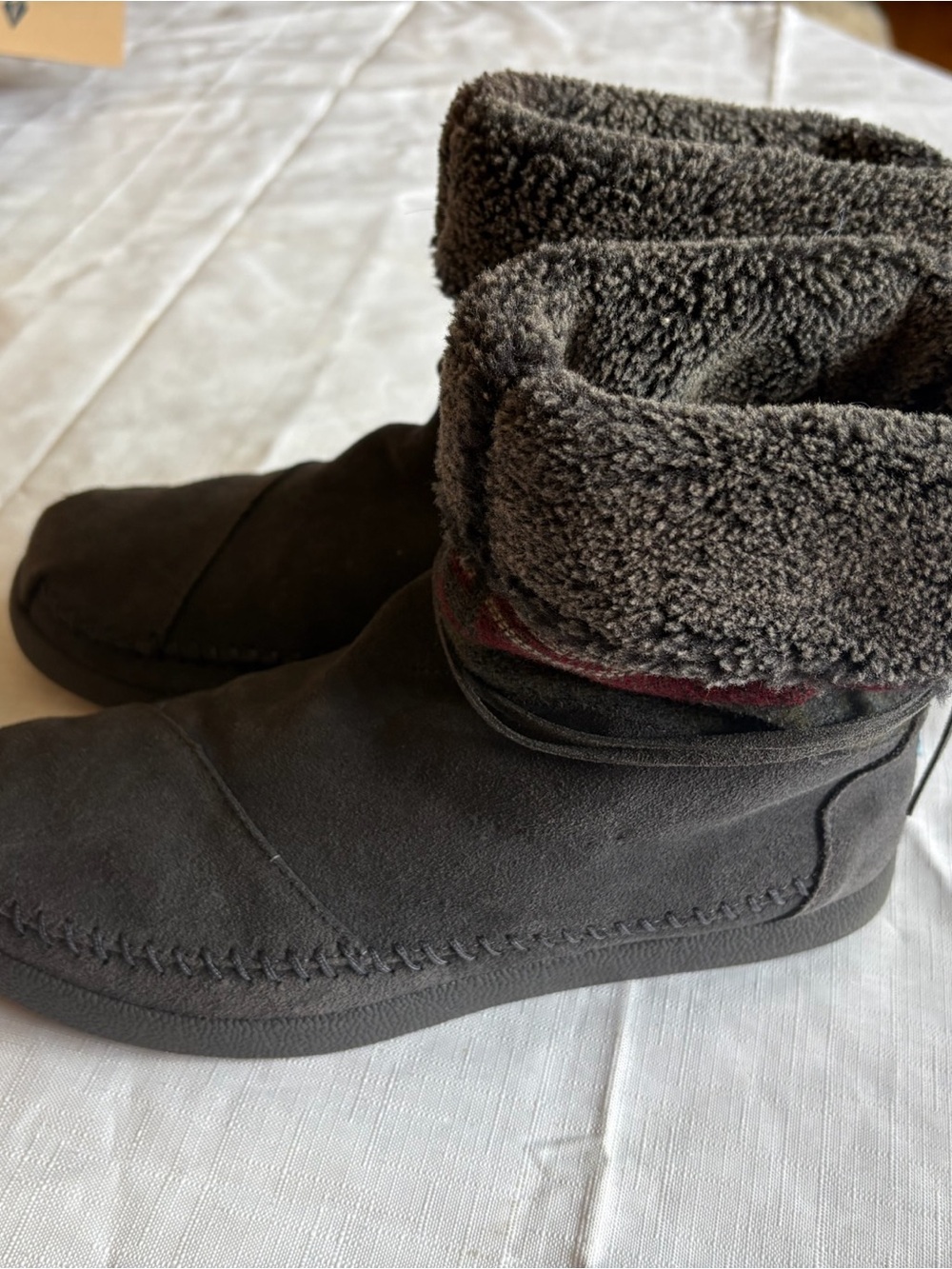 Cozy Faux-Shearling Foldover Ankle Boots - Charcoal